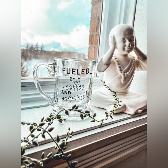 Personalized coffee glass Fueled by coffee and Anxiety - Picture 1 of 1